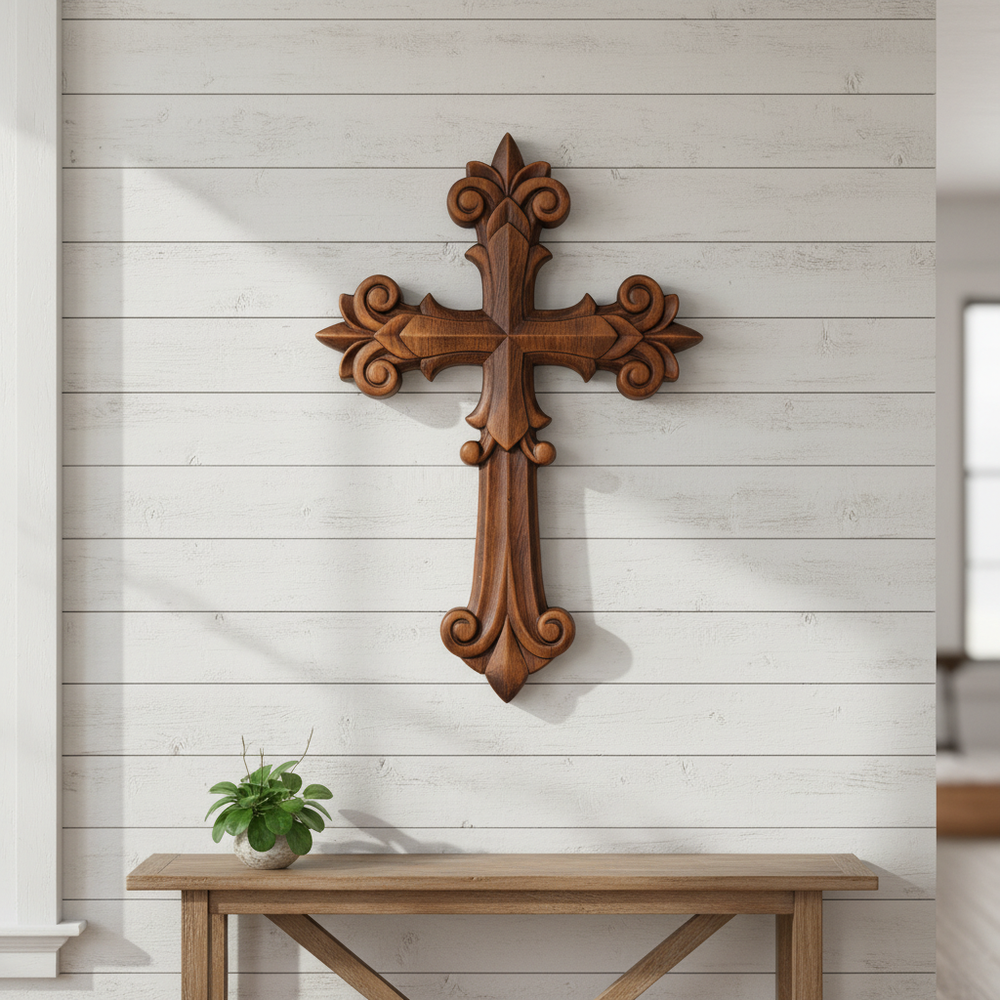 Bgcopper Ornate Wooden Cross - Carved from natural wood – BGCOPPER