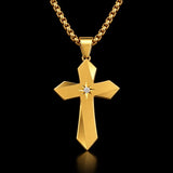 North Star Faceted Cross Necklace – Titanium Steel Christian Pendant with CZ, 24-Inch Chain