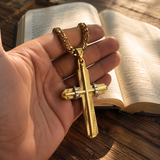 Two‑Tone Textured Stainless Steel Men’s Cross Necklace