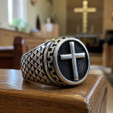Vintage Cross Signet Ring, Religious Faith Men’s Ring