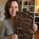 "I Can Do All Things" Wood Carving - Sacred Heart & Empty Tomb Scripture Decor - A Gift of Strength & Faith