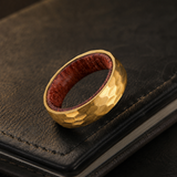 Hammered Titanium Steel Ring with Natural Wood Inner Liner, 6mm Vintage Domed Band, Rustic Wooden Inlay Wedding Promise Ring for Men & Women