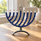 Blue & Silver Hanukkah Menorah – Star of David Candle Holder