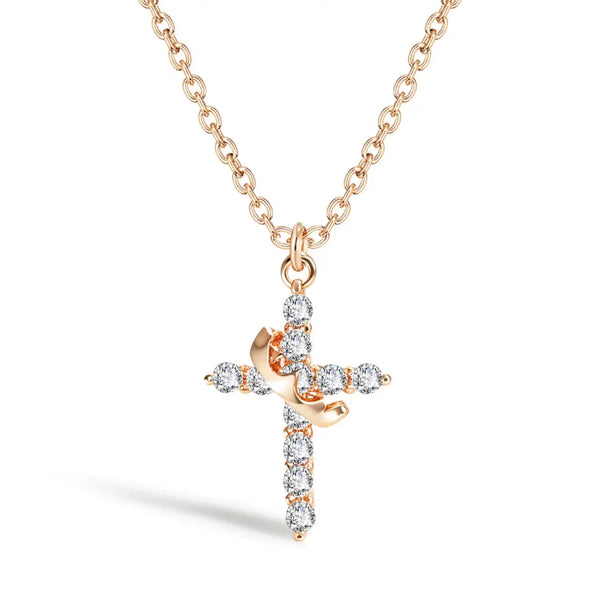 Cross and Diamond Crown Necklace - BGCOPPER