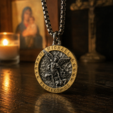 Two-Tone St. Michael Archangel Protection Medal Stainless Steel Necklace
