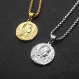 Virgin Mary Coin Necklace, 316L Titanium Steel Vintage Medal Pendant