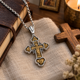Angelic Guardian Cross Necklace – Two-Tone Sacred Relief Christian Pendant