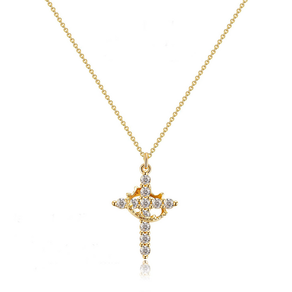 Cross and Diamond Crown Necklace