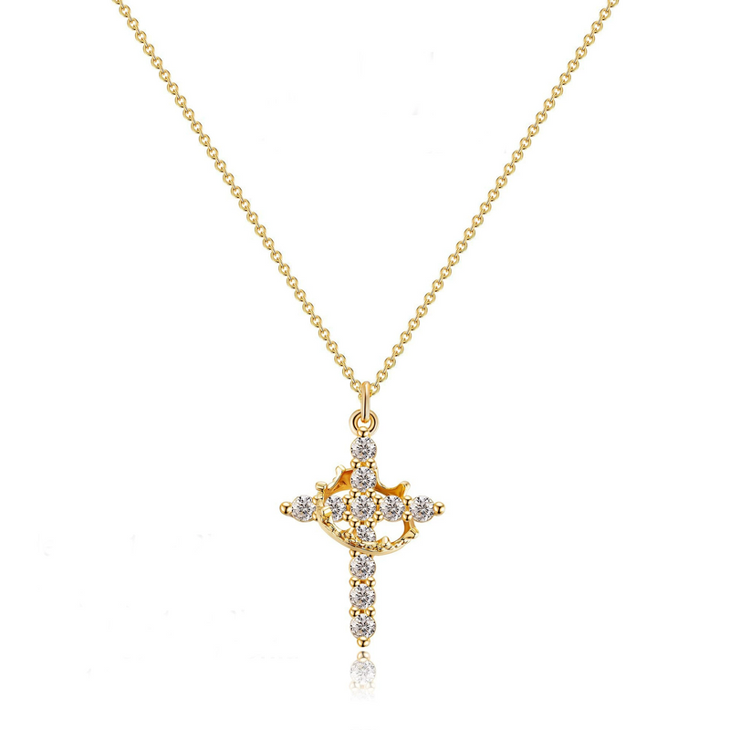 Cross and Diamond Crown Necklace
