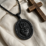 Two Tone Gold Silver Sacred Heart of Jesus Oval Stainless Steel Necklace
