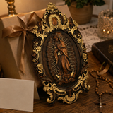 Religious gift with rich details of the wooden statue of Our Lady of Guadalupe