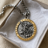 Two-Tone St. Michael Archangel Protection Medal Stainless Steel Necklace - product view