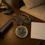 Two-Tone St. Michael Archangel Protection Medal Stainless Steel Necklace - faith-inspired design detail