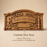 Personalized “Bless Our Home” Hand-Carved Beechwood Wall Plaque - product view