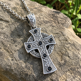 Vintage Celtic Cross Necklace with Black Stones – A Timeless Symbol of Faith