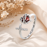 Sacred Heart of Jesus Thorn Flame Cross Adjustable Open Ring