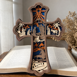 3D Layered Nativity Wooden Cross – Basswood Christian Christmas Wall Decor