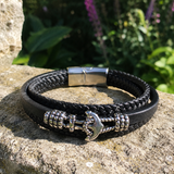 Anchor Leather Braided Bracelet
