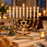 Hanukkah Menorah with Star of David – 9-Branch Candle Holder, Symbol of Faith, Hope & Miracles, Elegant Judaica Home Decor & Meaningful Jewish Gift