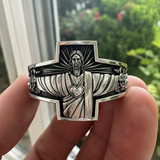 S925K Silver Jesus Guardian Cross Sacred Heart of Jesus Ring