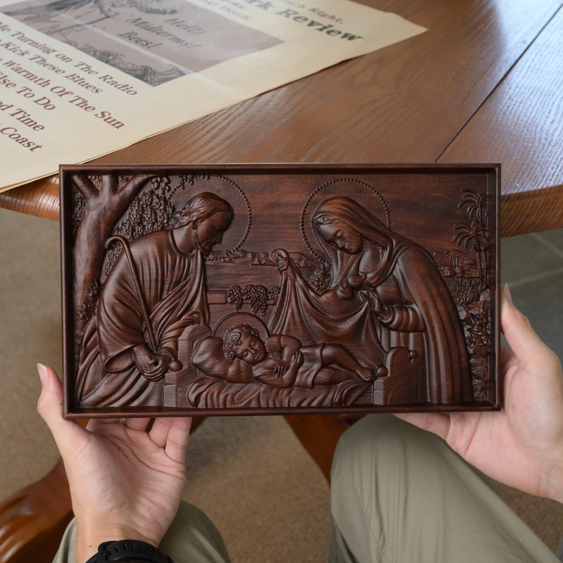 Nativity Scene Wood Carved Plaque, Religious Wall Decor, Christmas Gift