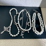 Multi-layer cross pearl necklace
