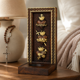 Holy Family Three Sacred Hearts Candlestick Wooden Carved Tabletop Arrangement