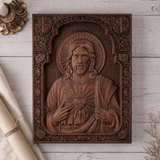 Our Lord Jesus Sacred Heart Wood Carving - Christian Catholic Personalized Carving Gift