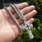 Heavy‑Duty Gothic CZ Inlay Cross Byzantine Chain Pendant Necklace