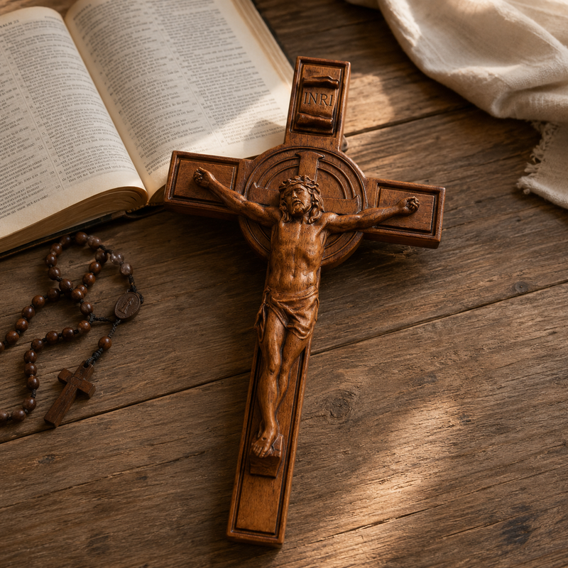 Hand-carved wooden Crucifix Christian gift