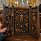 The Life of Christ Hand-Carved Beechwood Triptych – From Nativity to Resurrection Glory