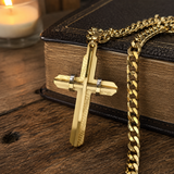 Two‑Tone Textured Stainless Steel Men’s Cross Necklace