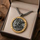 Two-Tone St. Michael Archangel Protection Medal Stainless Steel Necklace
