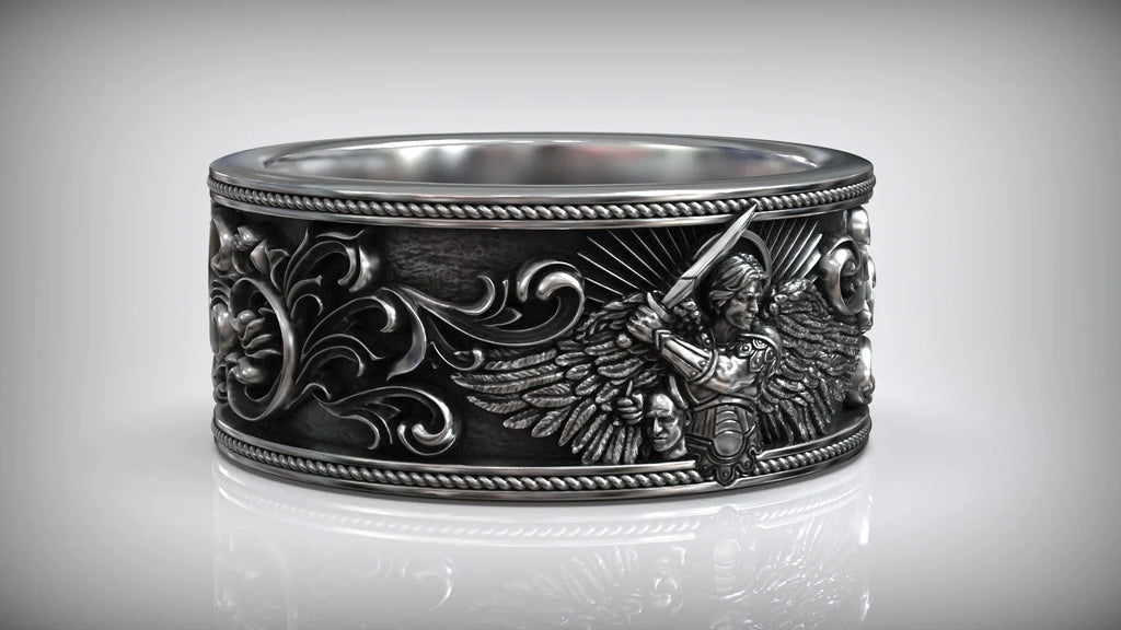 S925K Silver Archangel Michael Ring | Sacred Protection and Baroque ...