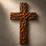 Hand-Carved Beechwood Crown of Thorns Wall Cross