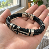 Men’s Black Braided Cross Bracelet – Christian Faith Reminder Wristband
