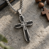 Brushed & Faceted Titanium Steel Cross Necklace – Modern Faith, Bold Devotion