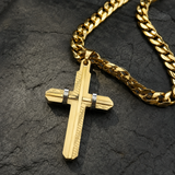 Two‑Tone Textured Stainless Steel Men’s Cross Necklace