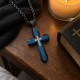 Brushed & Faceted Titanium Steel Cross Necklace – Modern Faith, Bold Devotion
