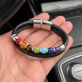 21cm Double Braided Leather 7 Chakra Natural Healing Stone Bracelet