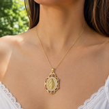 Two‑Tone Rose Virgin Mary Necklace, Vintage Zircon Religious Pendant for Women