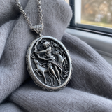Artemis Greek Goddess Pendant Necklace, Vintage Pure Tin Mythology Necklace