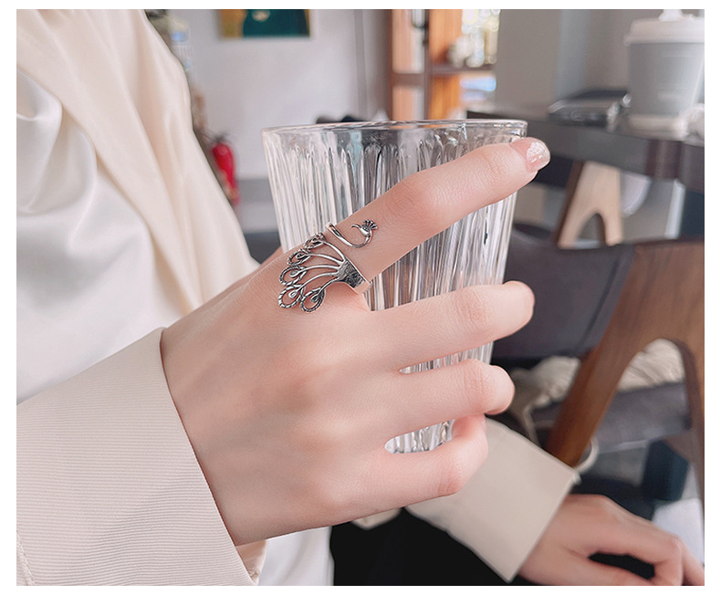 Peacock Surround Size Adjustable Opening 925 Sterling Silver Women's Ring