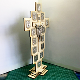 Vertical Solid Wood Carved Jesus Resurrection Cross