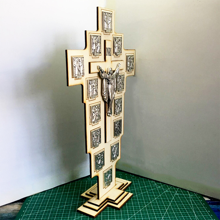 Vertical Solid Wood Carved Jesus Resurrection Cross
