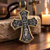 Holy Family of Mary Sacred Heart of Jesus IHS Double-Sided S925 Sterling Silver Cross