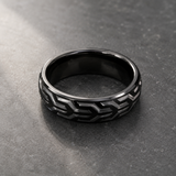 Two-Tone Tire Tread Pattern Mens Stainless Steel Band Ring