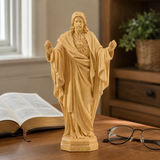 Hand Carved Sacred Heart of Jesus Virgin Mary Wooden Tabletop Ornament