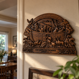 Hand-Carved Beechwood Noah’s Ark Wall Art – God Keeps His Promises (Genesis 9:13) | Christian Home Decor