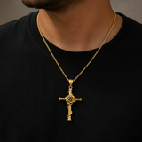 Rose Wrapped Cross Necklace, Retro Religious Pendant for Men Women